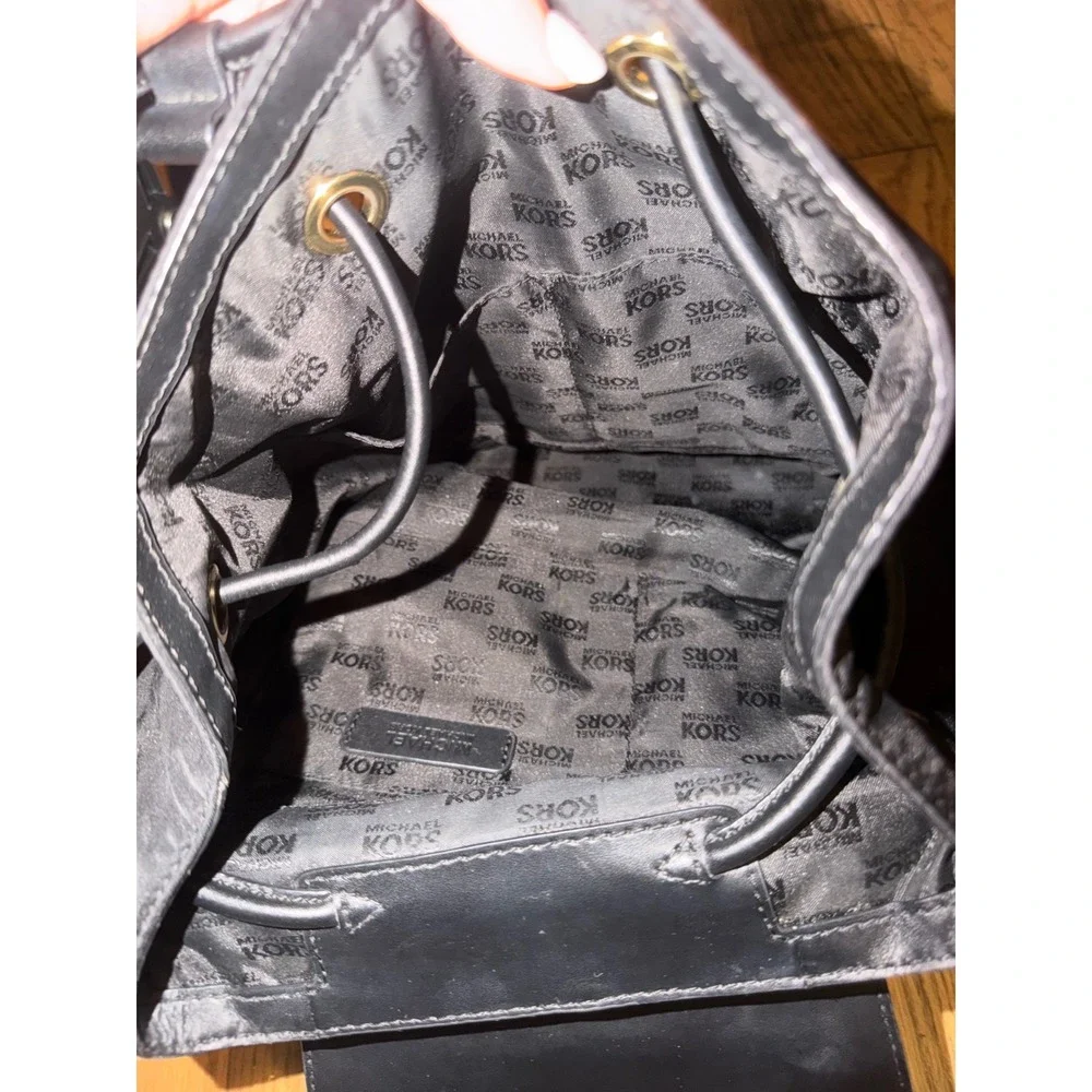 Michael Kors Abbey Medium Cargo Backpack Black Nylon Leather Gold Hardware